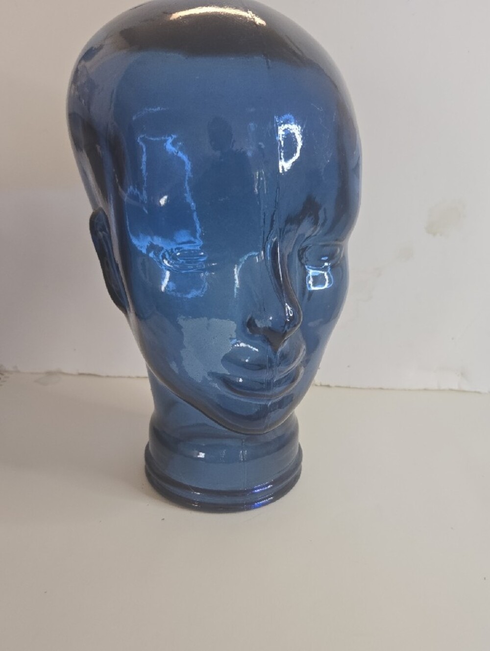 Blue Ceramic Head Sculpture - Decorative Home Art - Picture 2 of 3